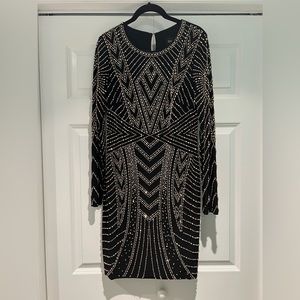 Xscape Black & Gold Beaded Cocktail Dress